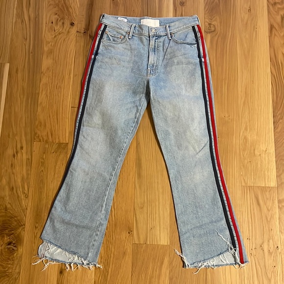 NWOT MOTHER THE INSIDER CROP STEP FRAY THANKS AGAIN RACER STRIPE WIDE LEG JEANS - Picture 4 of 13